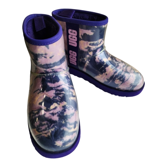 UGG CLASSIC CLEAR MINI MARBLE VIOLET NIGHT WATERPROOF FUR BOOT SIZE 7 WOMEN - Picture 2 of 10